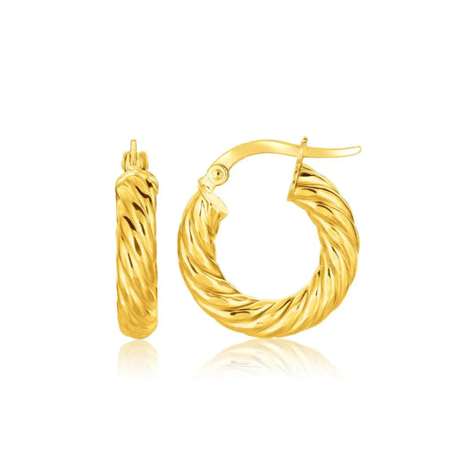 14k Yellow Gold Twisted Cable Small Hoop Earrings(4x17.6mm) RCJ