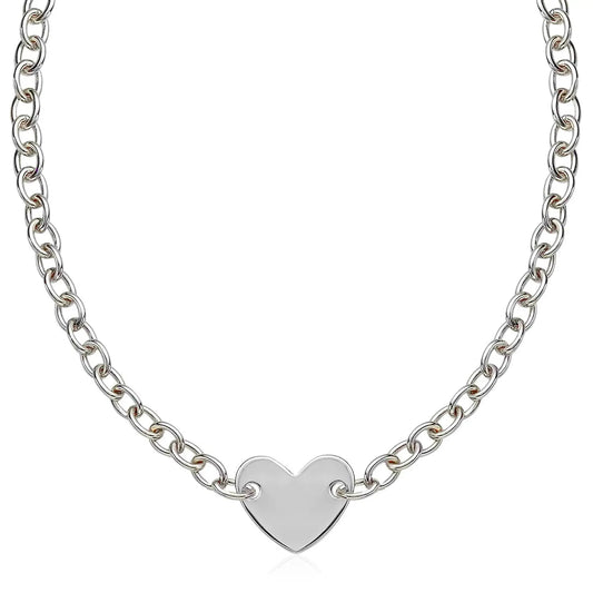 Sterling Silver Rhodium Plated Chain Bracelet with a Flat Heart Motif Station RCJ