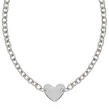 Sterling Silver Rhodium Plated Chain Bracelet with a Flat Heart Motif Station RCJ