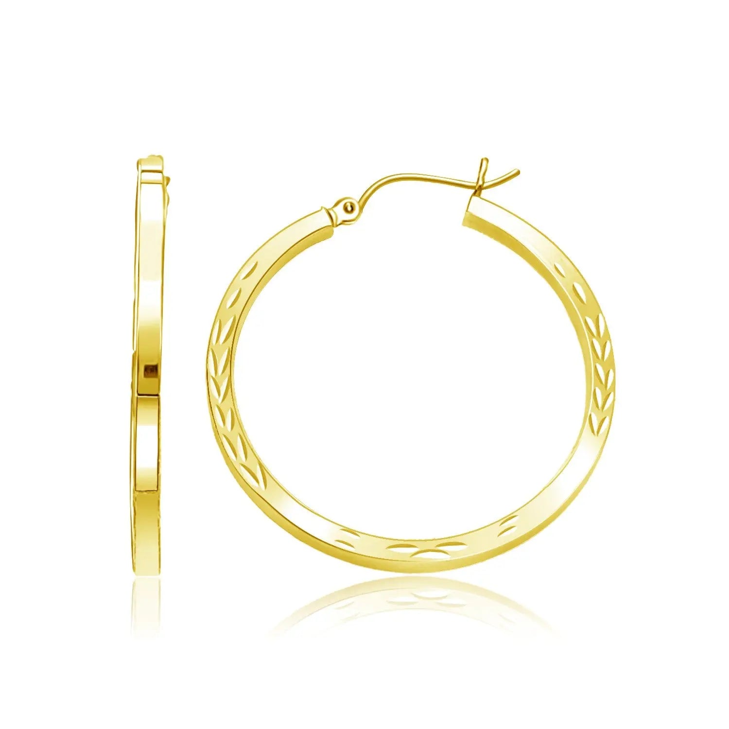 14k Yellow Gold Diamond Cut Hoop Earrings(2x35mm) RCJ