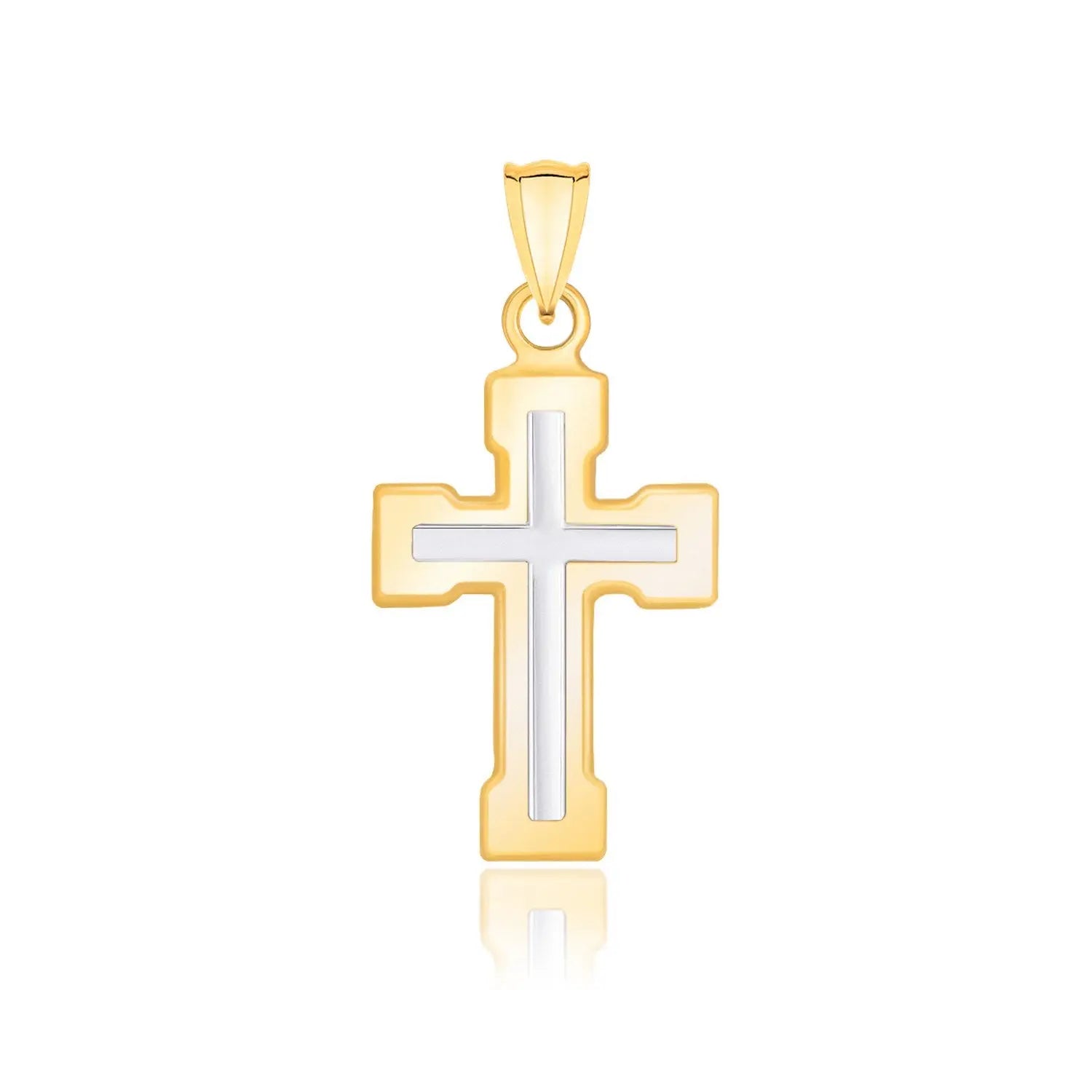 14k Two-Tone Gold Dual Cross Design Pendant with Block EndsMonde Trend