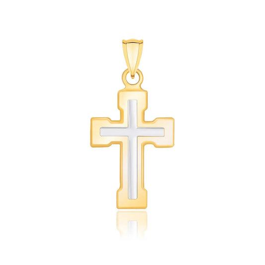 14k Two-Tone Gold Dual Cross Design Pendant with Block EndsMonde Trend