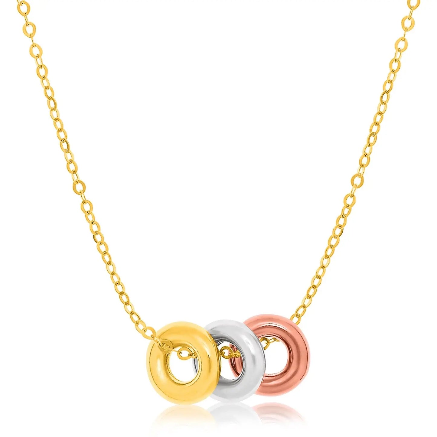 14k Tri-Color Gold Chain Necklace with Three Open Circle AccentsMonde Trend