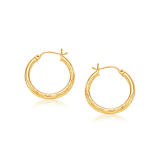 14k Yellow Gold Hoop Earring with Diamond-Cut Finish(3x25mm) RCJ