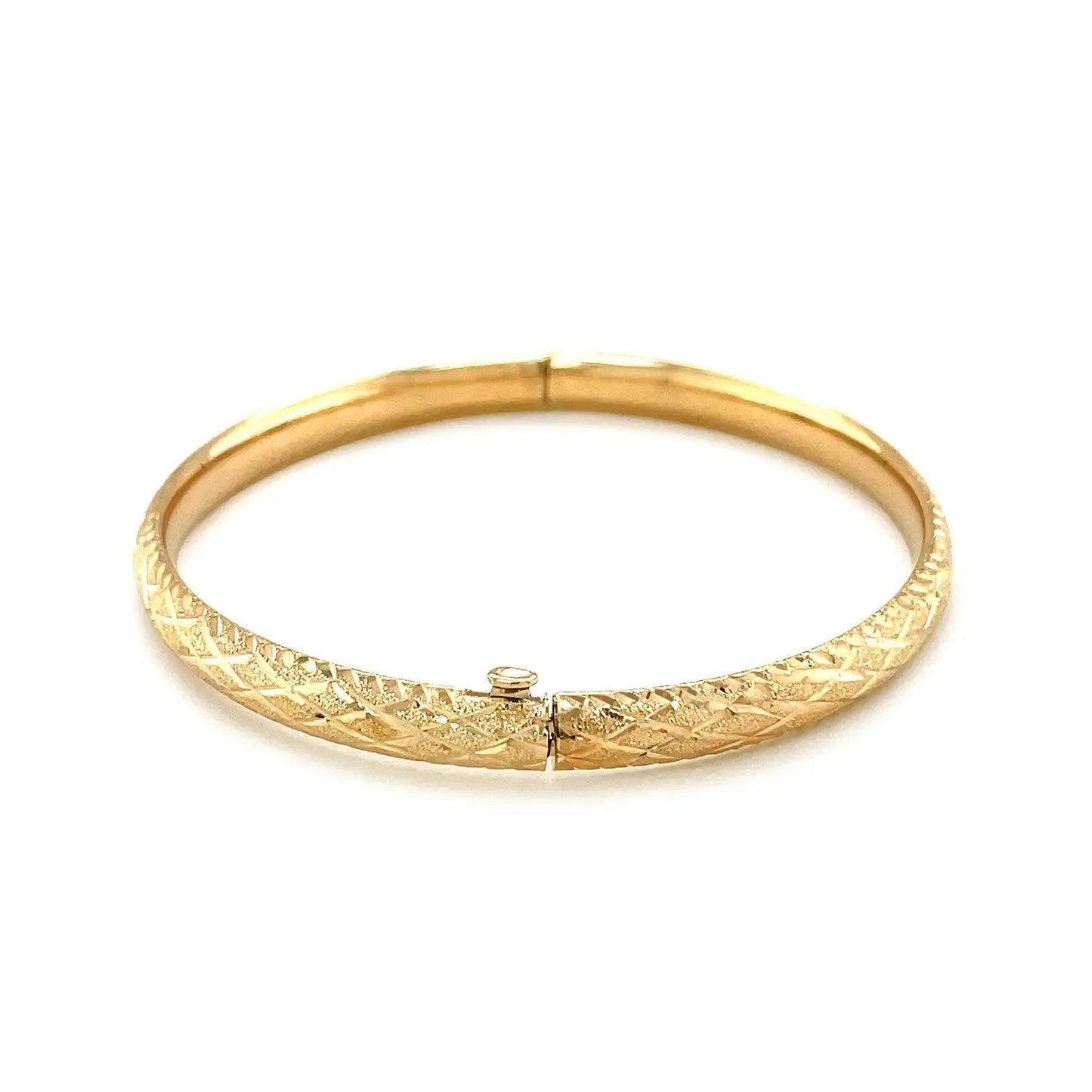 14k Yellow Gold Diamond Cut Design Dome Motif Childrens Bangle (5.50 mm) RCJ