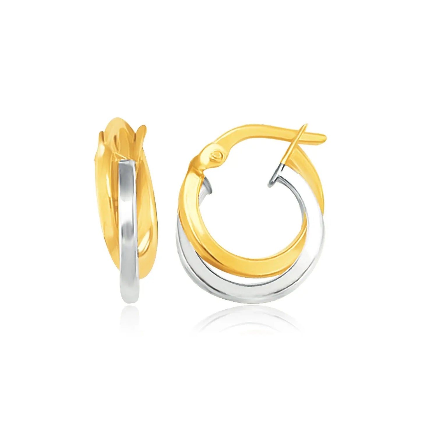 14k Two Tone Gold Earrings in Double Round Hoop StyleMonde Trend