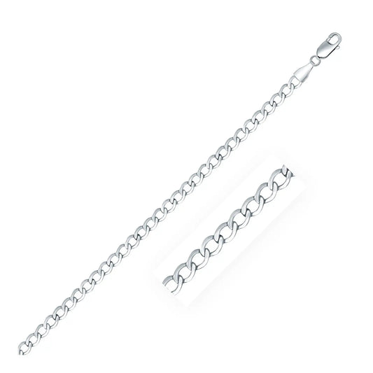 Rhodium Plated 3.7mm Sterling Silver Curb Style Chain (3.70 mm) RCJ