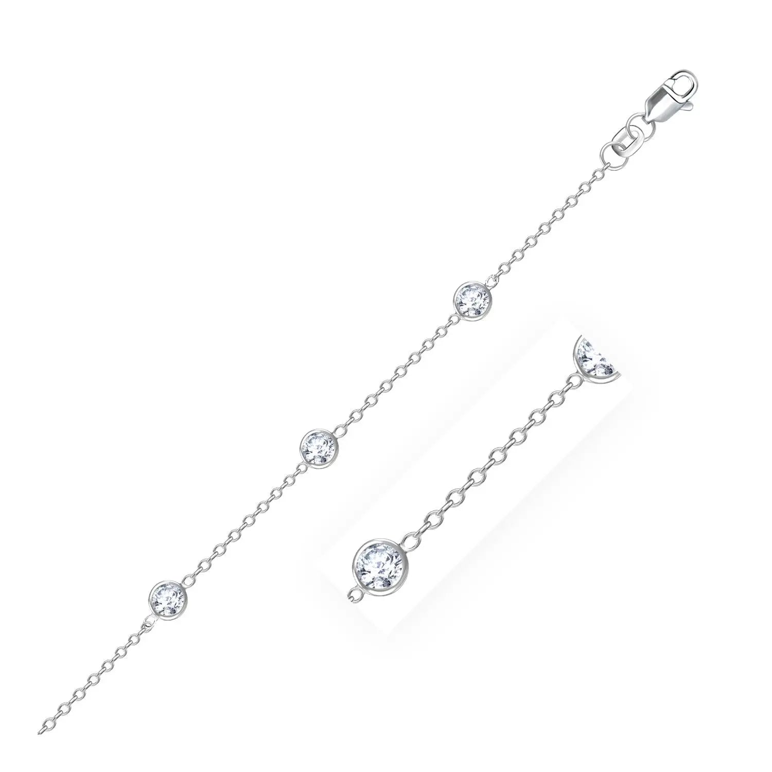 14k White Gold Anklet with Round White Cubic ZirconiaMonde Trend