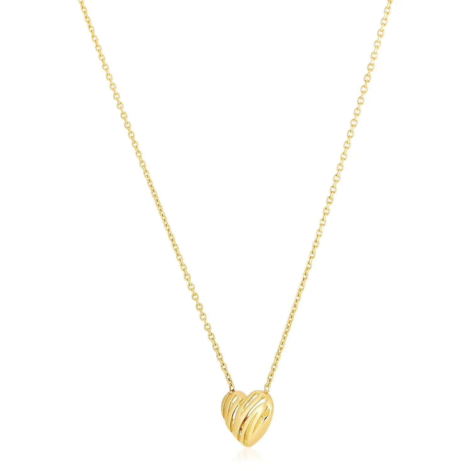 14k Yellow Gold High Polish Scribbles Heart Necklace RCJ