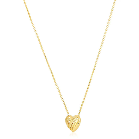 14k Yellow Gold High Polish Scribbles Heart Necklace RCJ