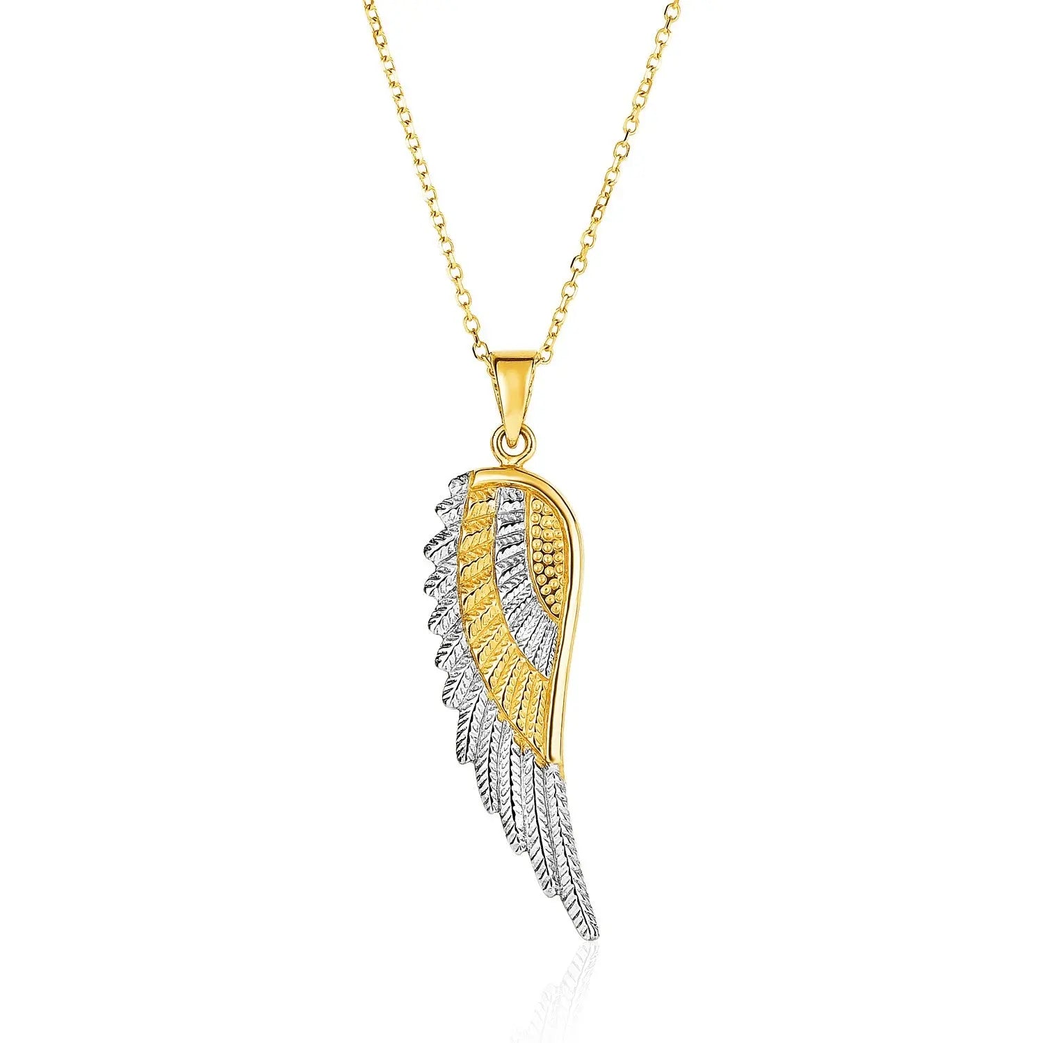 14k Two-Tone Yellow and White Gold Angel Wing PendantMonde Trend