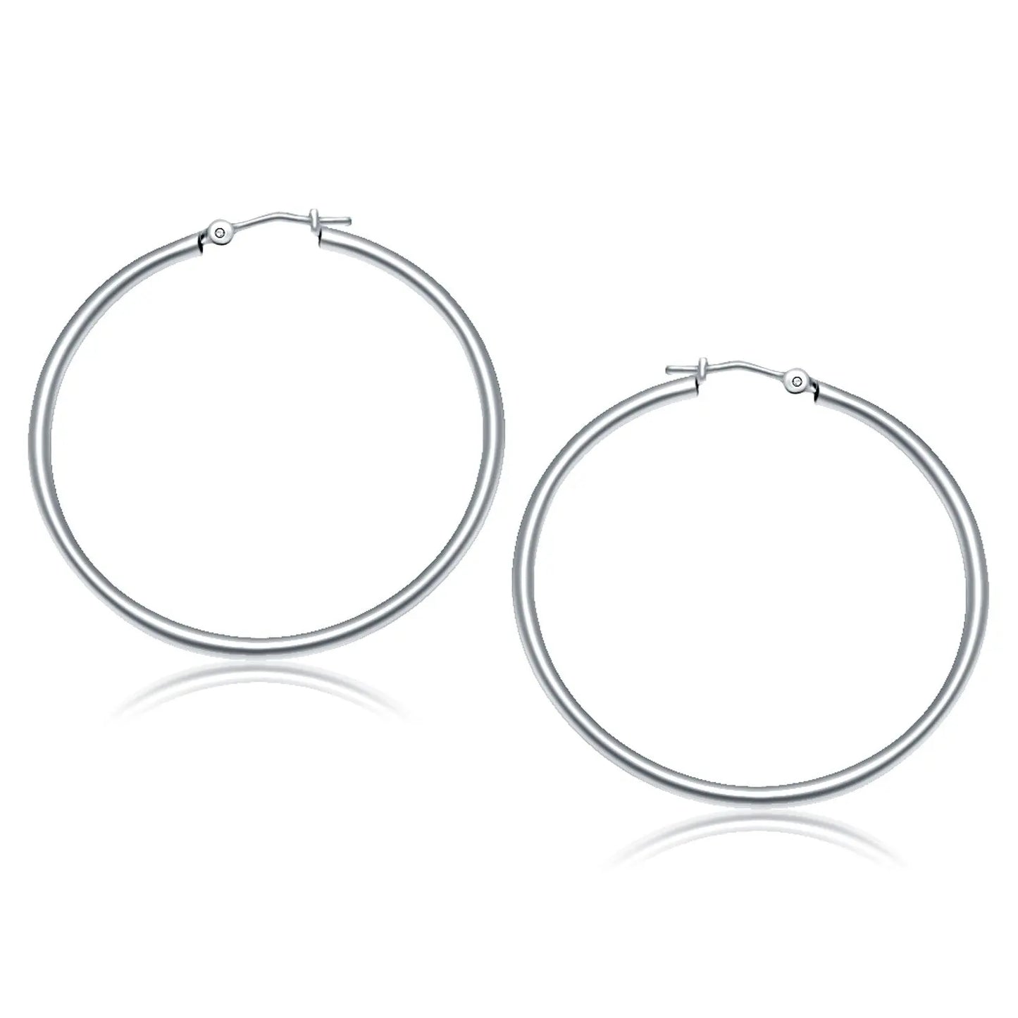 14k White Gold Polished Hoop Earrings (2x40mm) RCJ