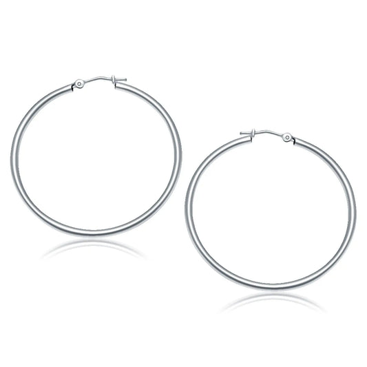 14k White Gold Polished Hoop Earrings (2x40mm) RCJ