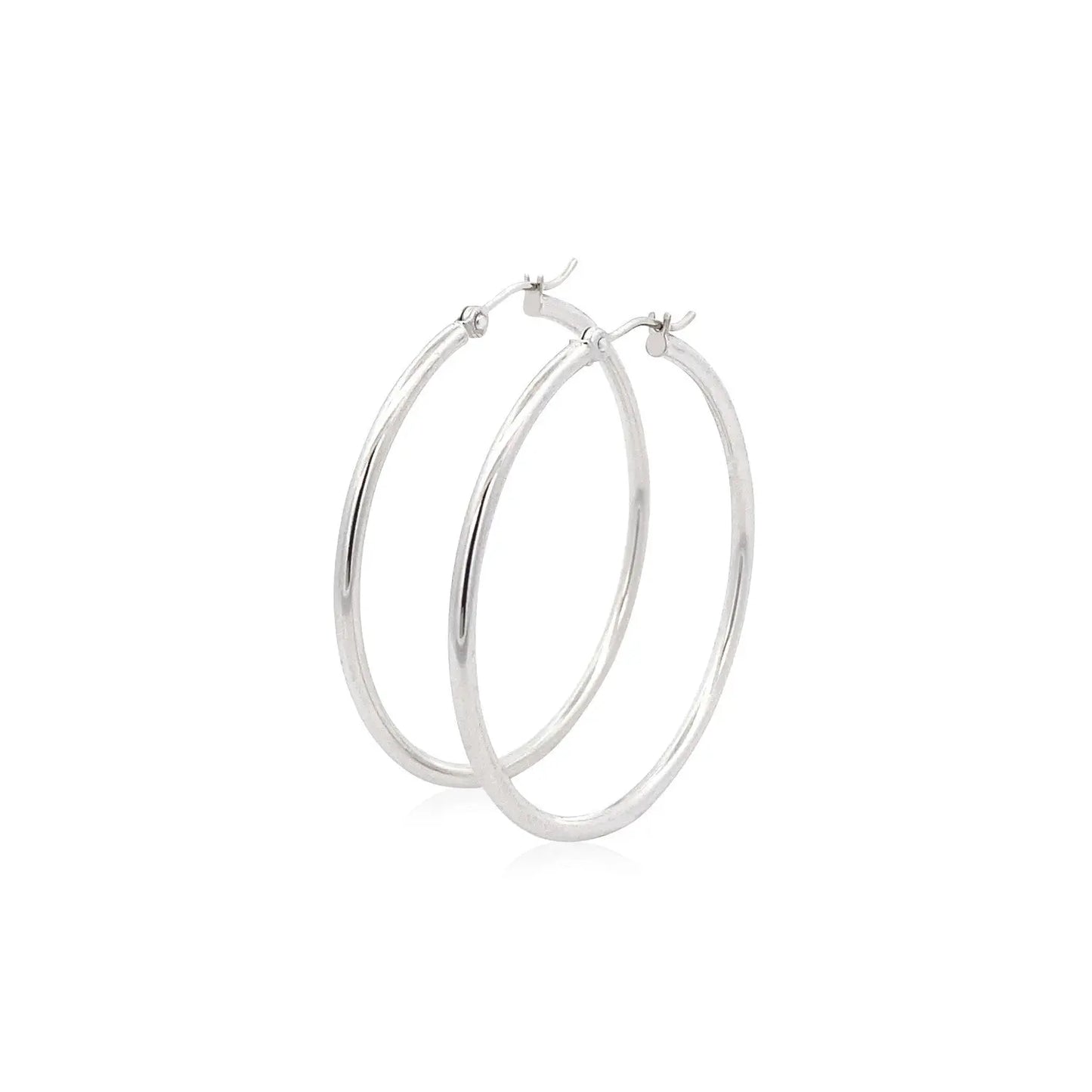 14k White Gold Polished Hoop Earrings (2x40mm) RCJ