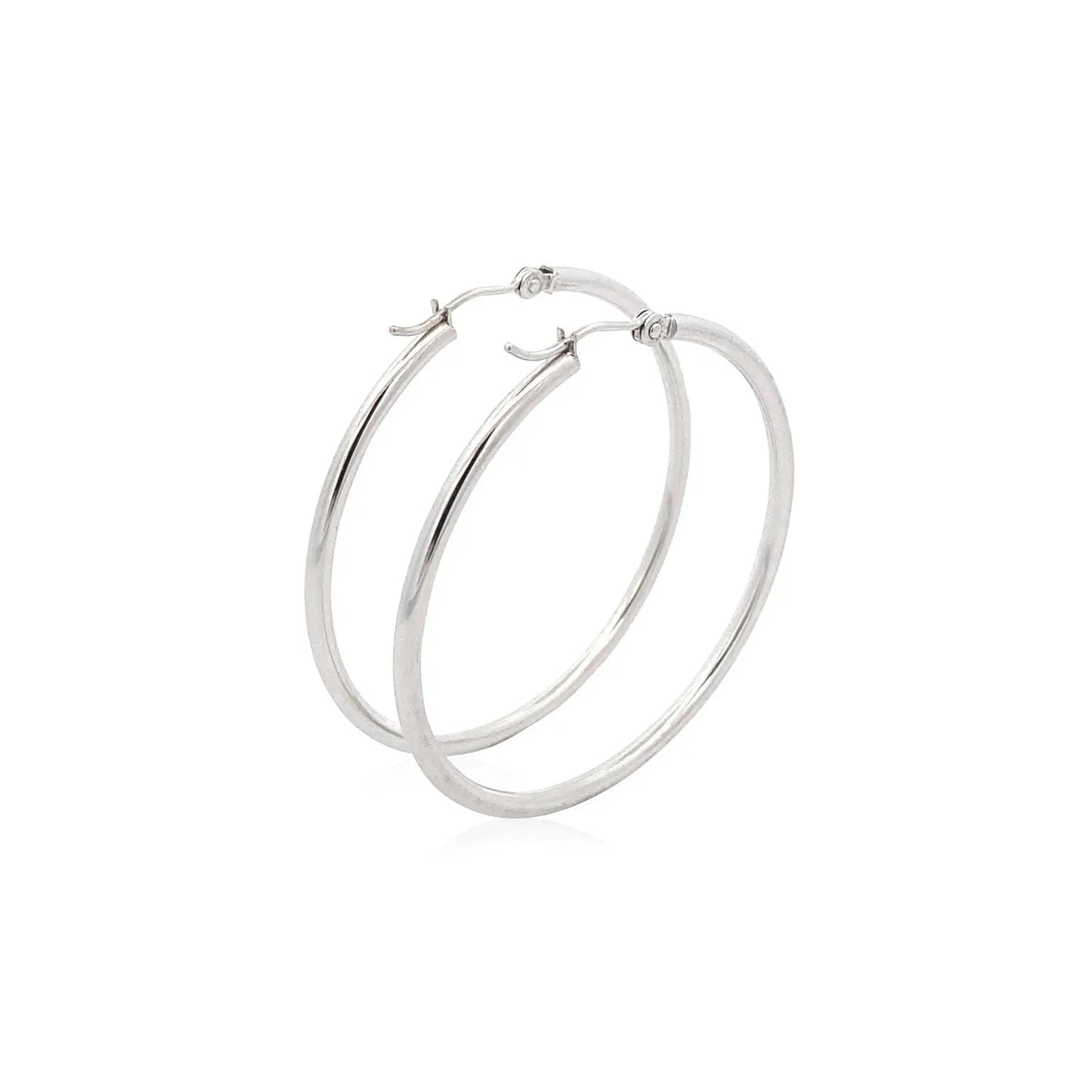 14k White Gold Polished Hoop Earrings (2x40mm) RCJ