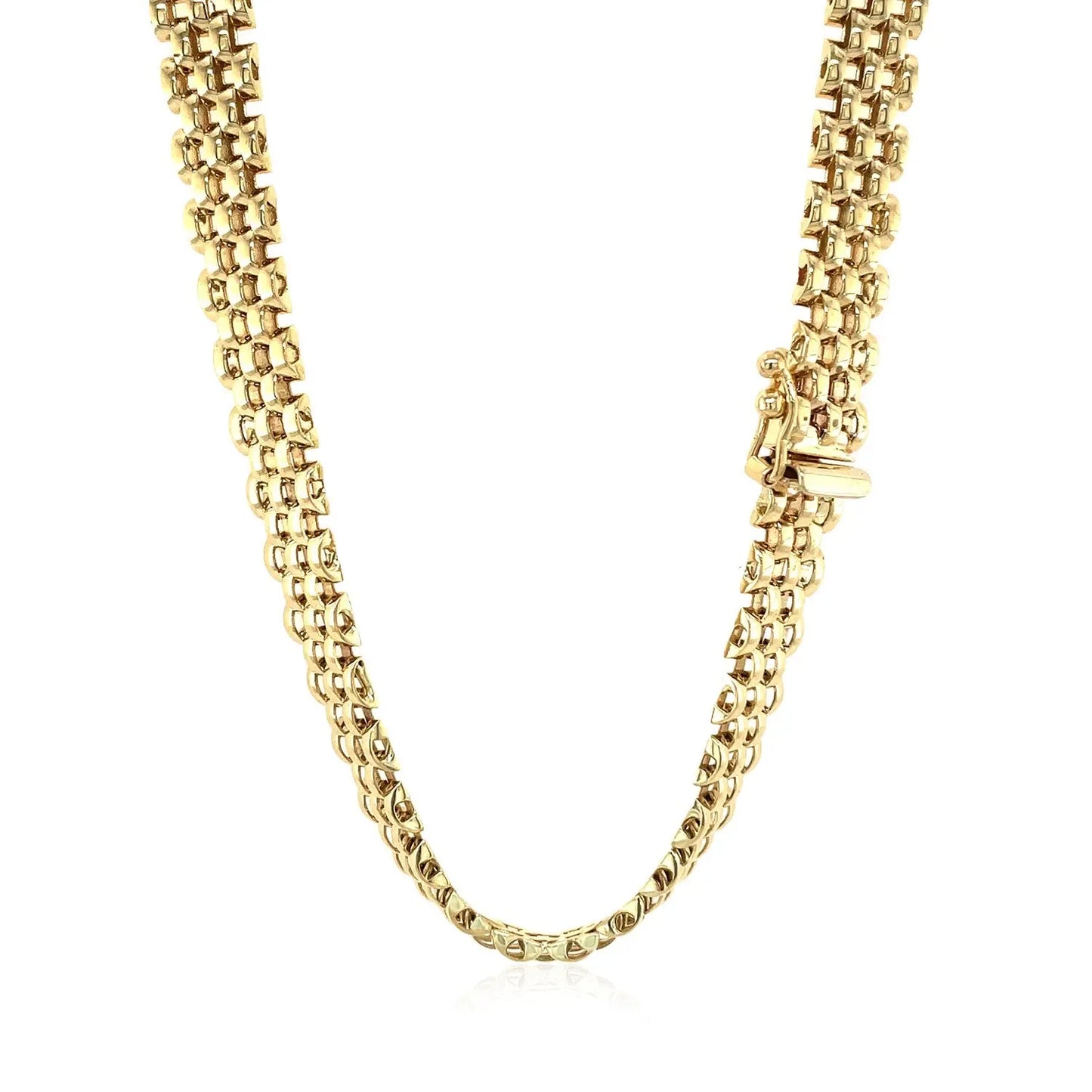 14k Yellow Gold Fancy Polished Multi-Row Panther Link Necklace RCJ