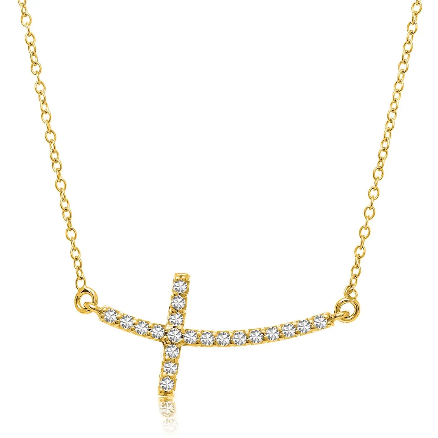 14k Yellow Gold Curved Crucifix Diamond Accented Necklace (.21cttw) RCJ