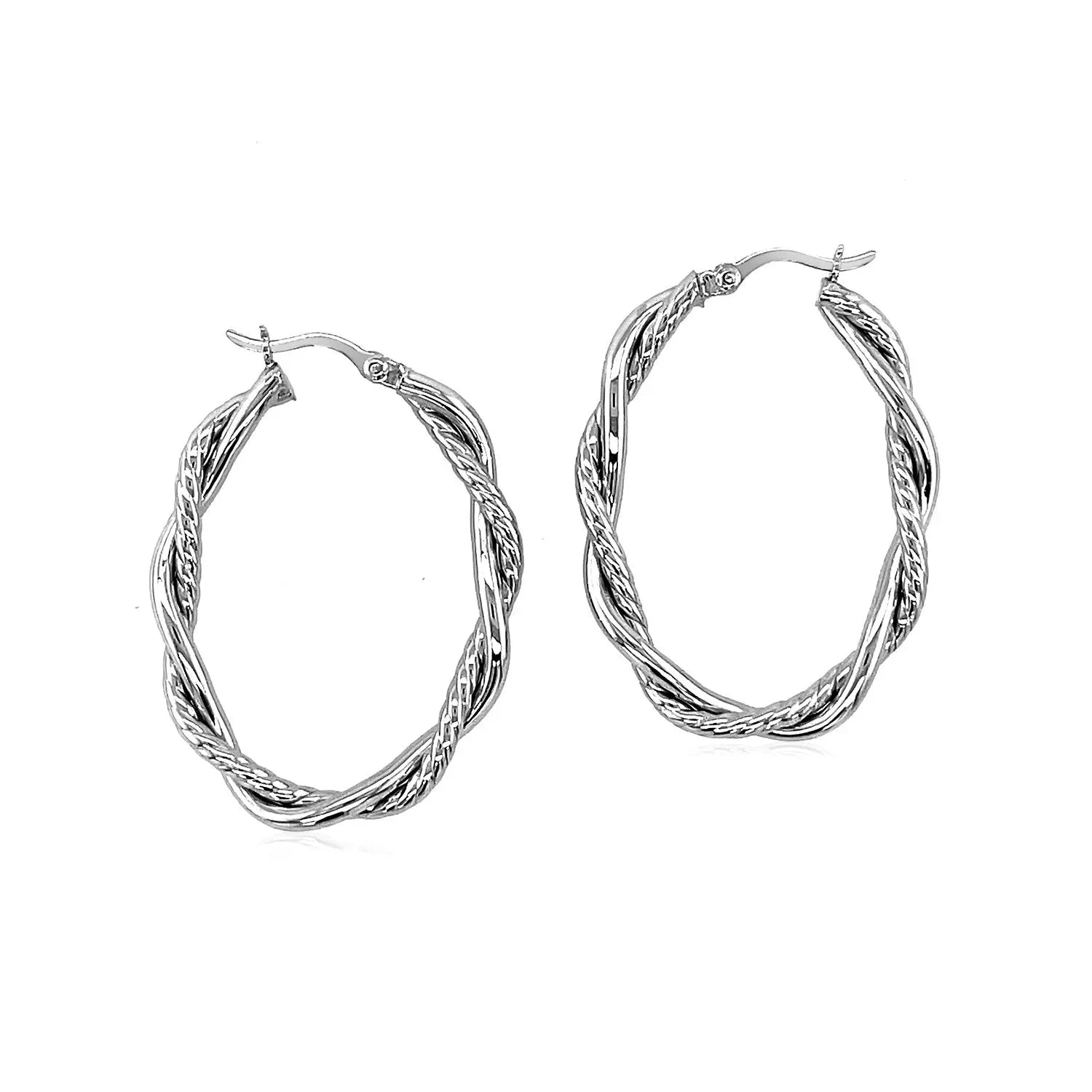 Sterling Silver Oval Hoop Braided Diamond Cut Earrings(4x22mm) RCJ