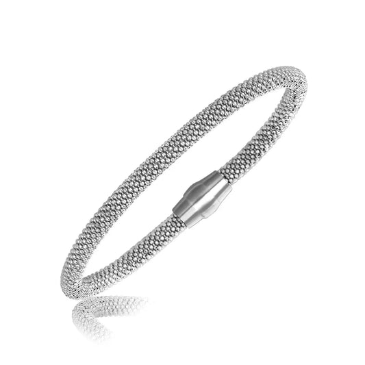 Sterling Silver Rhodium Plated Popcorn Motif Bangle (4.80 mm) RCJ