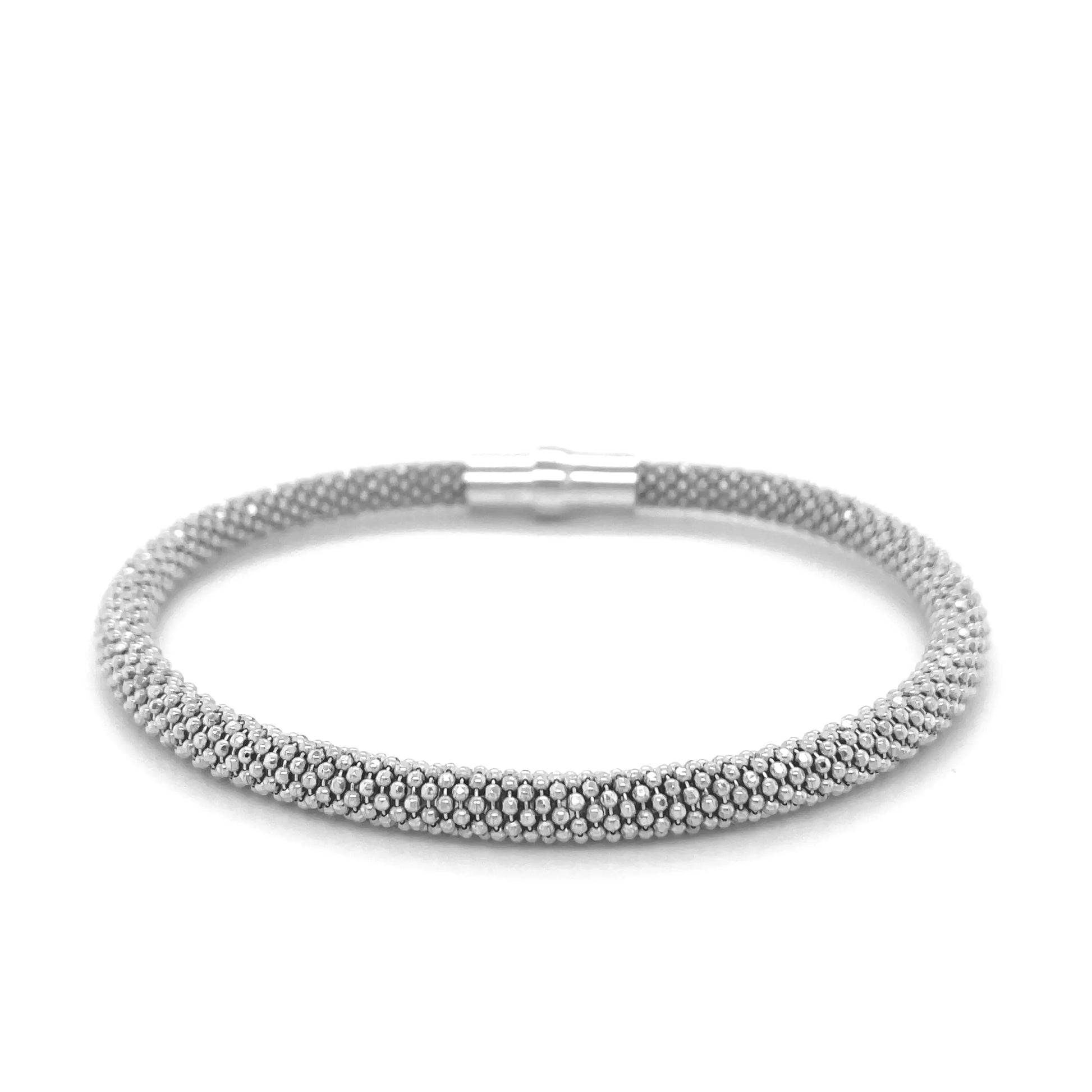 Sterling Silver Rhodium Plated Popcorn Motif Bangle (4.80 mm) RCJ