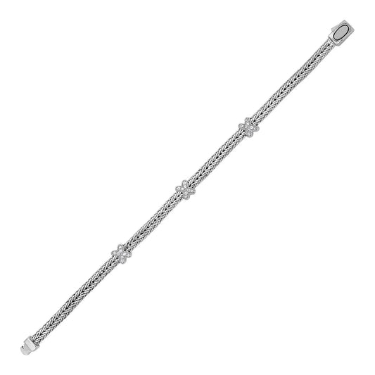 Woven Rope Bracelet with White Sapphire X Accents in Sterling Silver (2.00 mm) RCJ