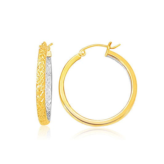 Two-Tone Yellow and White Gold Medium Patterned Hoop Earrings(3x30mm) RCJ