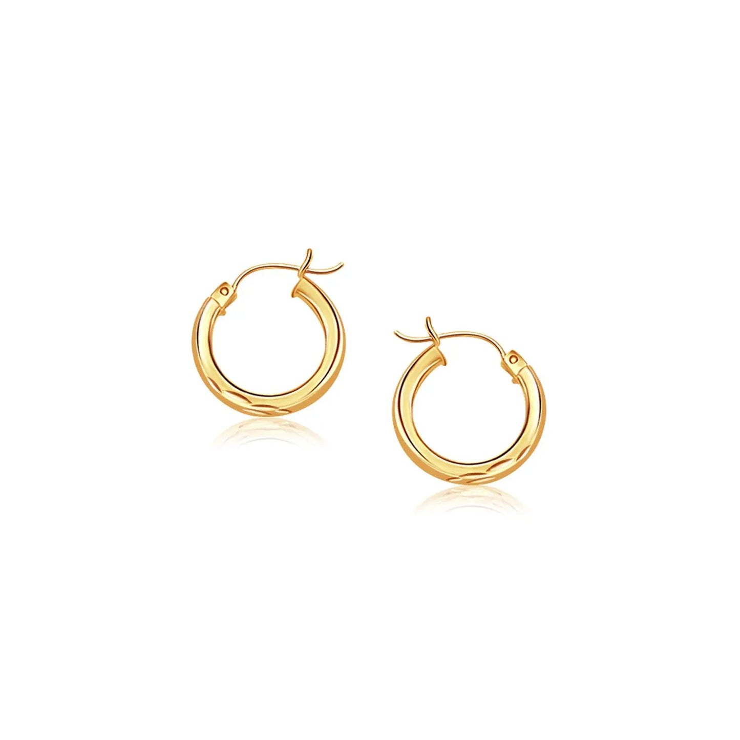 14k Yellow Gold Hoop Earring with Diamond-Cut Finish (3x20mm) RCJ