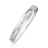 Classic Floral Carved Bangle in 14k White Gold (8.00 mm) RCJ