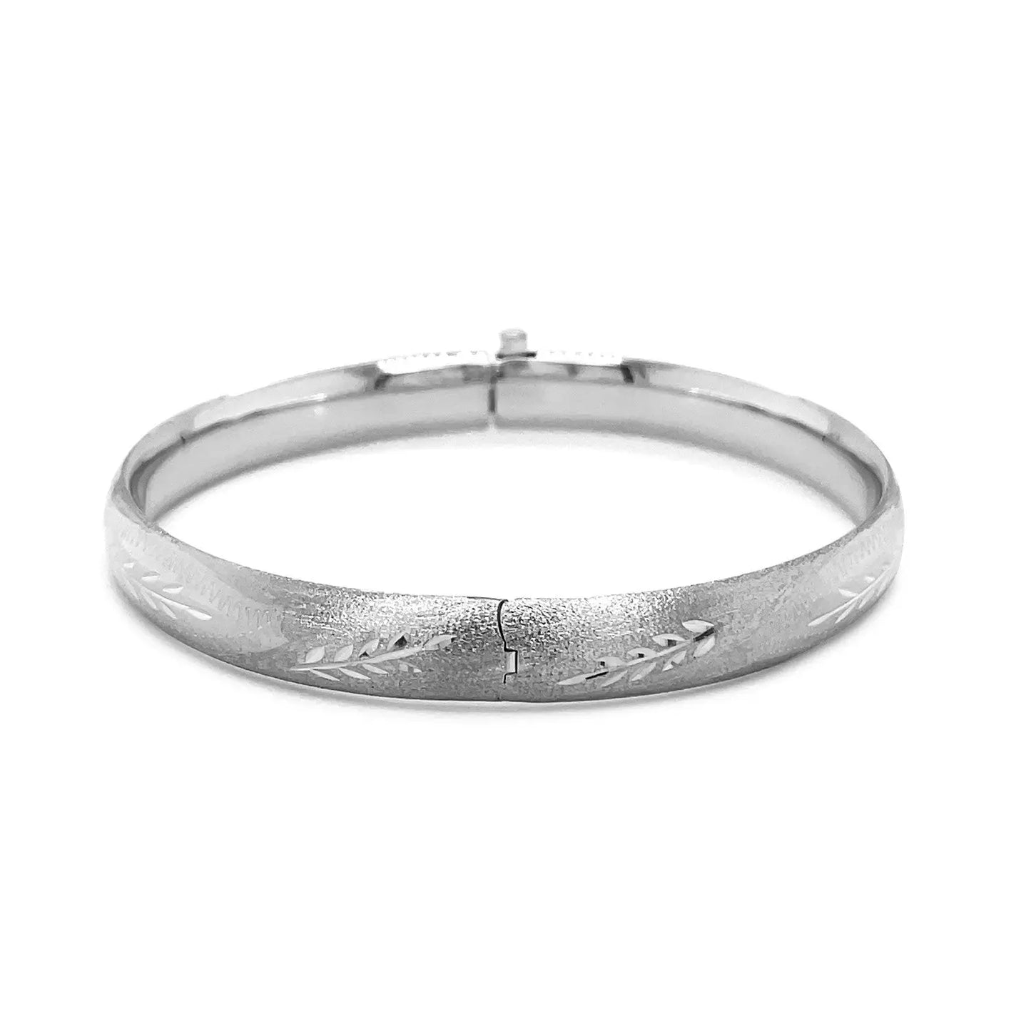 Classic Floral Carved Bangle in 14k White Gold (8.00 mm) RCJ