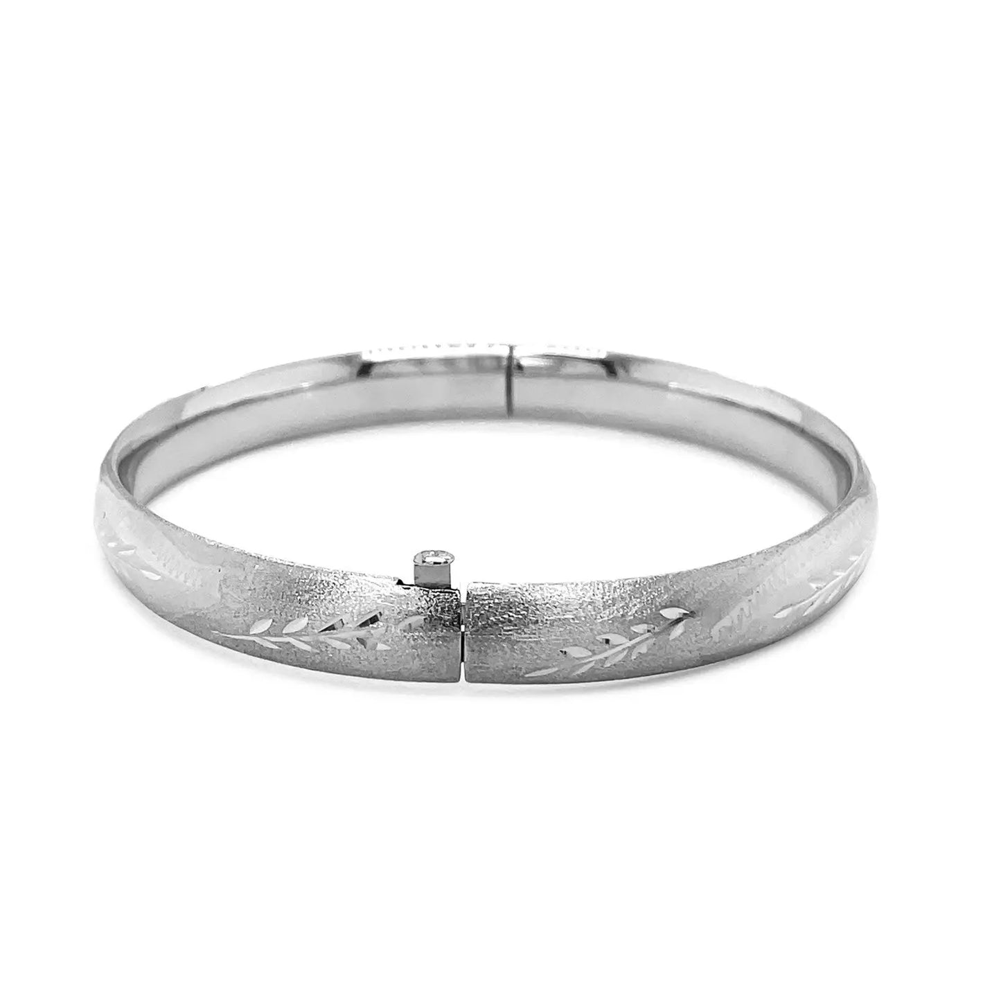 Classic Floral Carved Bangle in 14k White Gold (8.00 mm) RCJ