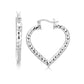 Sterling Silver Rhodium Plated Heart Style Hoop Diamond Cut Earrings(3x22mm) RCJ