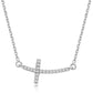 14k White Gold Curved Cross Diamond Studded Necklace (.11cttw)Monde Trend