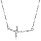 14k White Gold Curved Cross Diamond Studded Necklace (.11cttw)Monde Trend