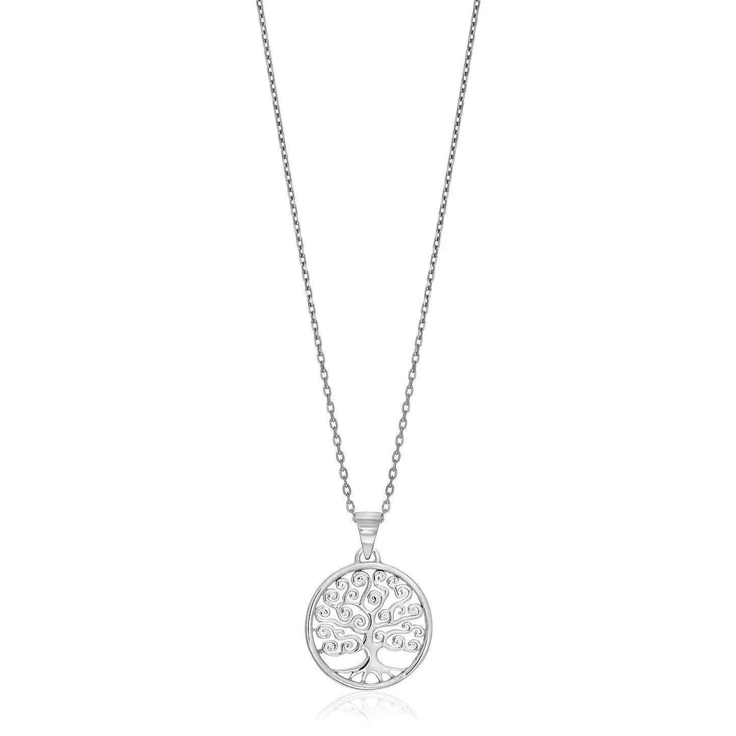 Sterling Silver Round Spiral Motif Tree of Life Necklace RCJ