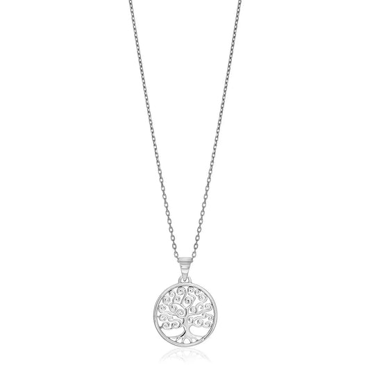 Sterling Silver Round Spiral Motif Tree of Life Necklace RCJ