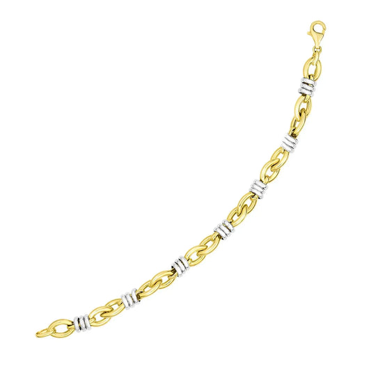 14k Two-Tone Gold Ring-Wrapped Marquis Shape Link Bracelet (8.85 mm)Monde Trend