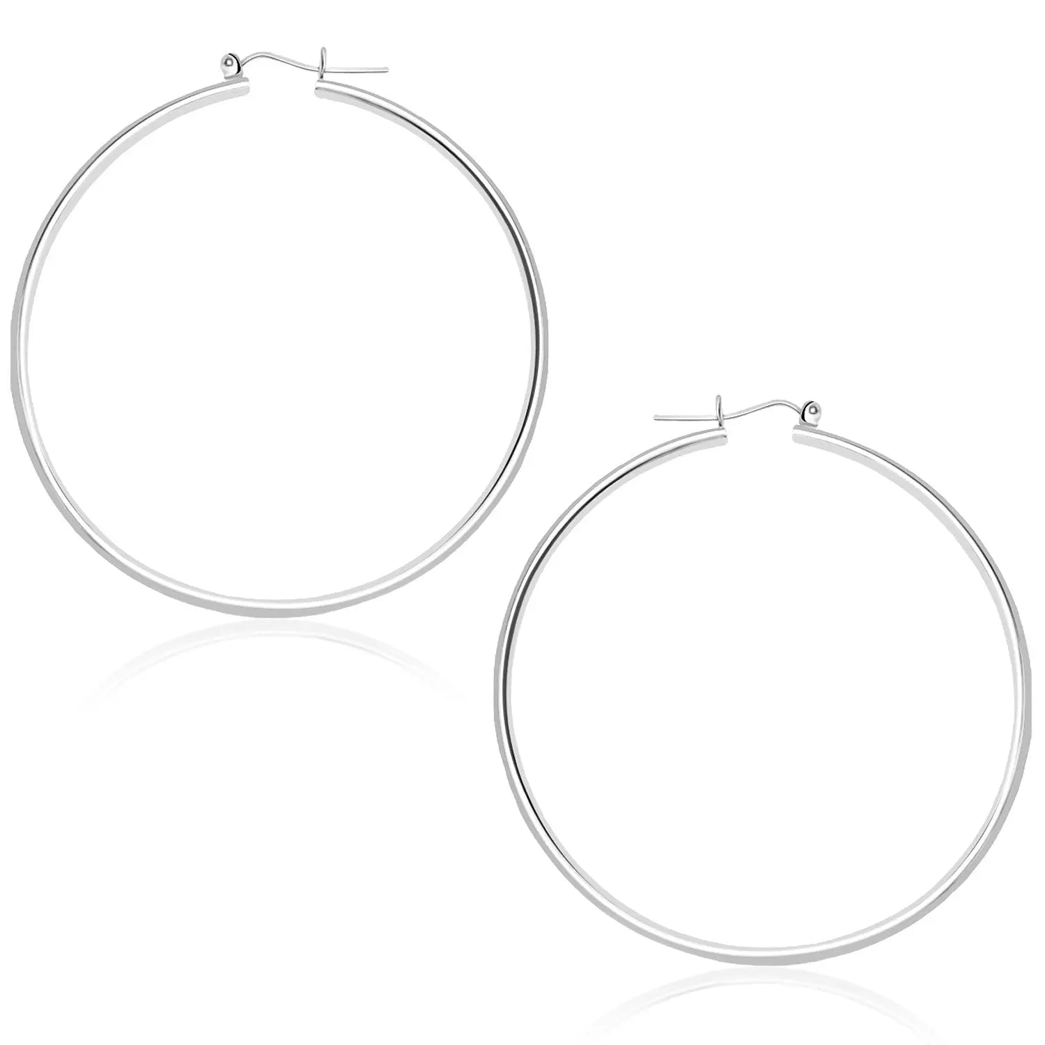 14k White Gold Polished Hoop Earrings (1.5x45mm) RCJ