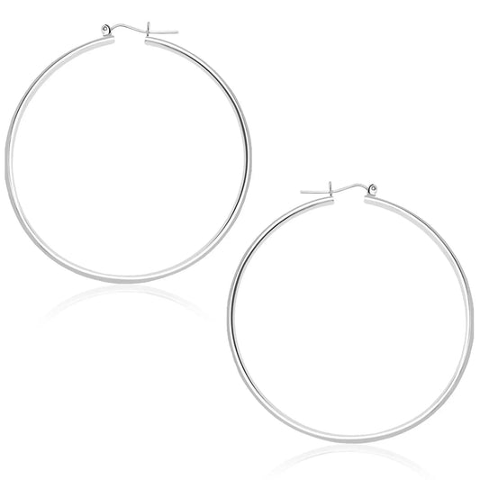 14k White Gold Polished Hoop Earrings (1.5x45mm) RCJ