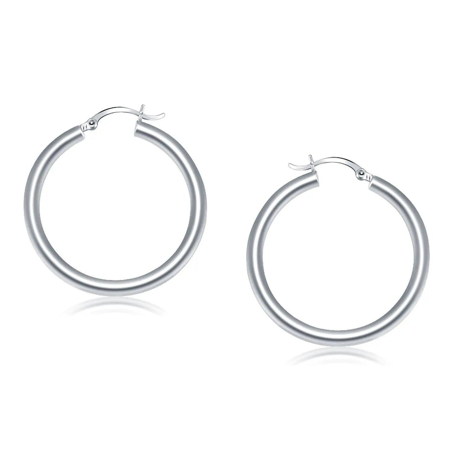 14k White Gold Polished Hoop Earrings (4x40mm) RCJ