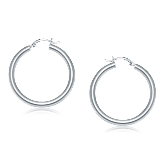 14k White Gold Polished Hoop Earrings (4x40mm) RCJ