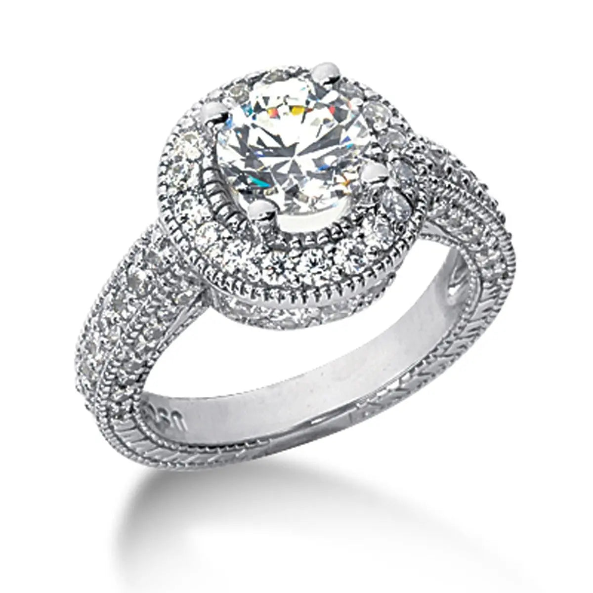 14k White gold Vintage Halo Diamond Semi-Mount RCJ