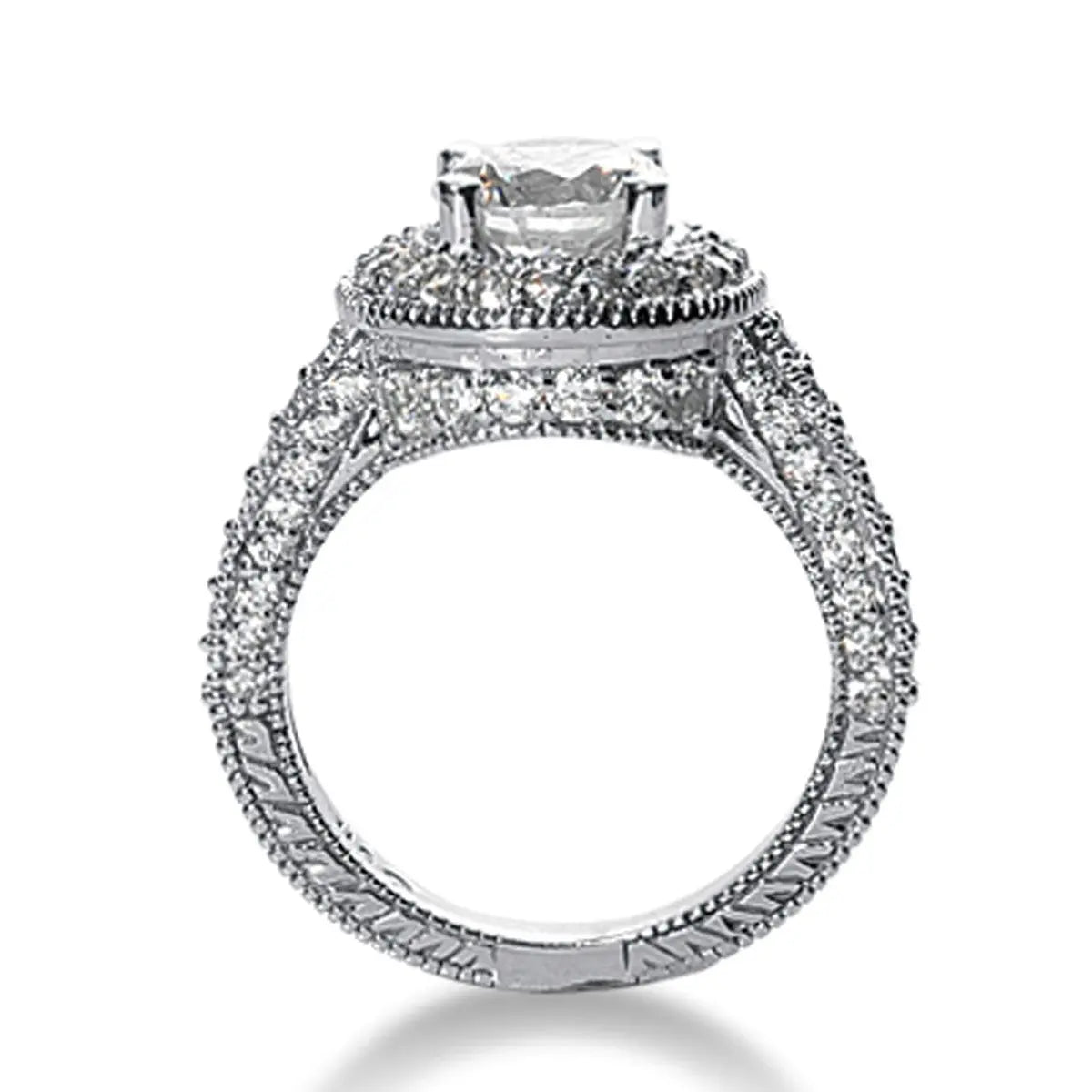 14k White gold Vintage Halo Diamond Semi-Mount RCJ