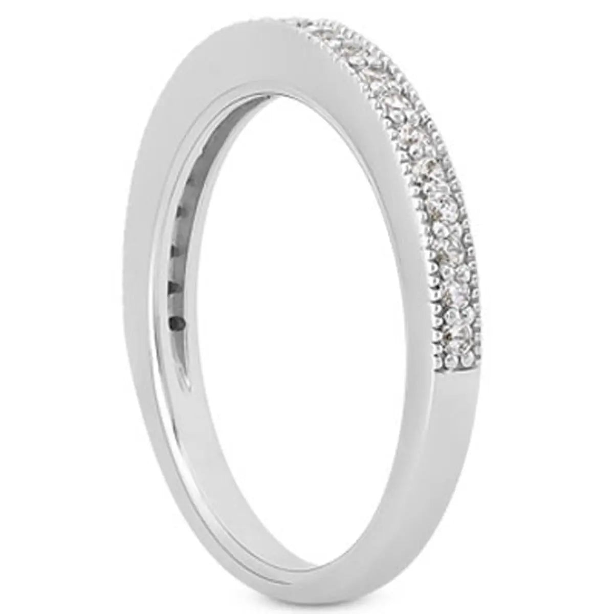 14k White Gold Pave Diamond Milgrain Wedding Ring Band Set 1/2 AroundMonde Trend