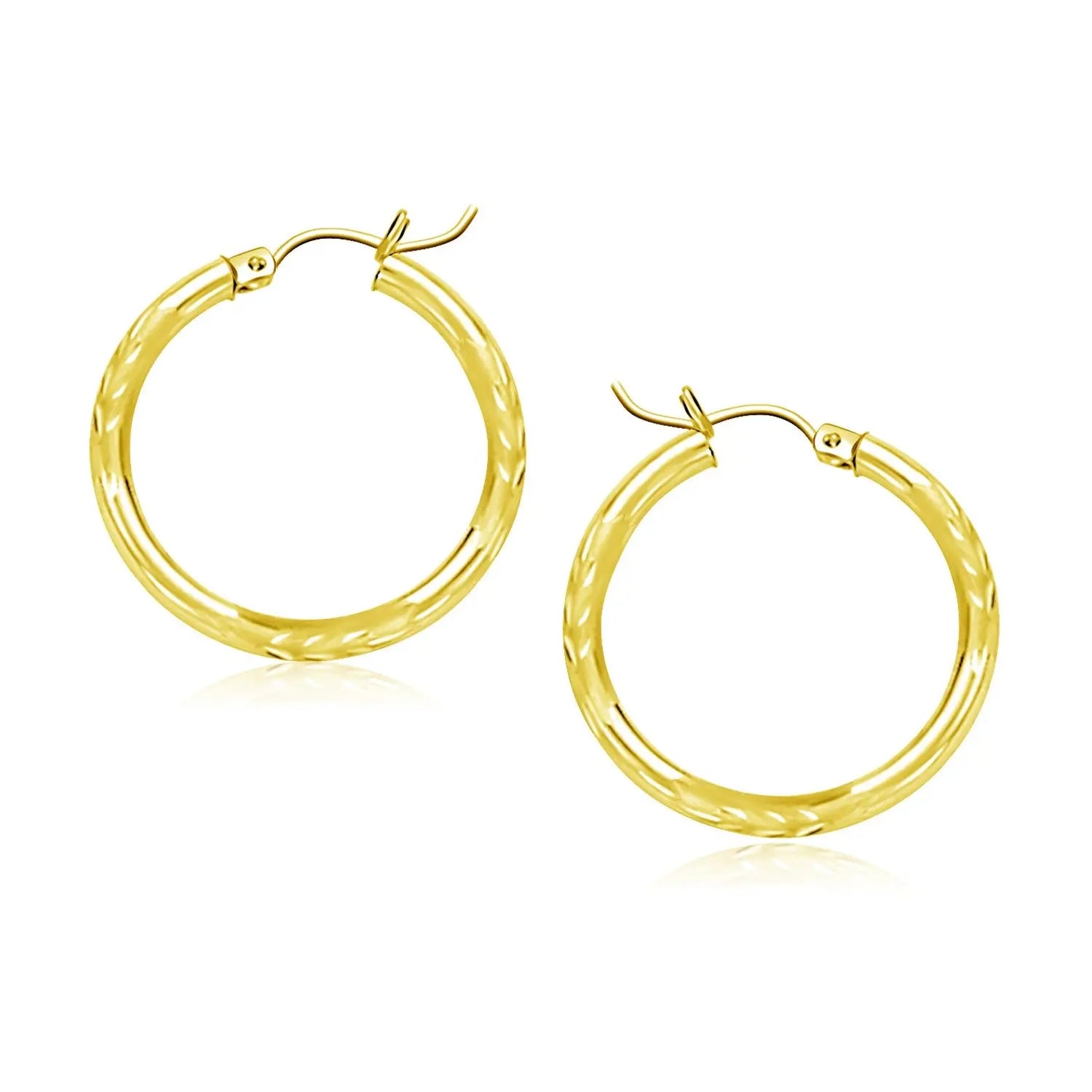 14k Yellow Gold Diamond Cut Hoop Earrings (3x20mm) RCJ