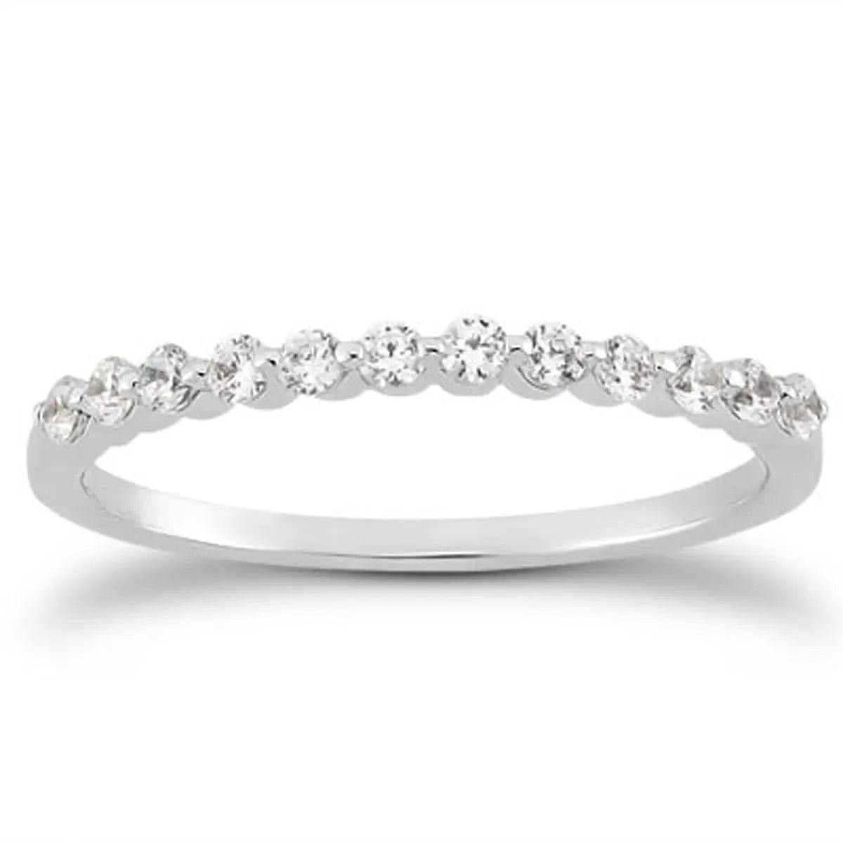 14k White Gold Floating Diamond Single Shared Prong Wedding Ring BandMonde Trend