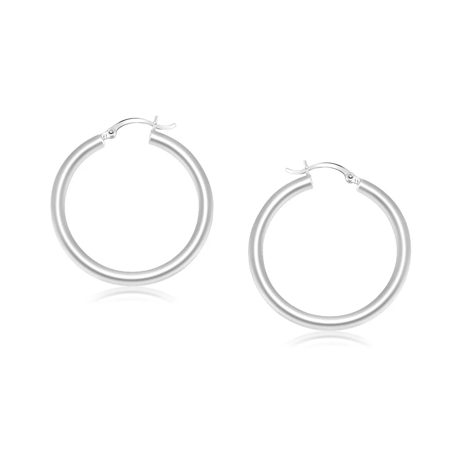 14k White Gold Polished Hoop Earrings (4x25mm) RCJ