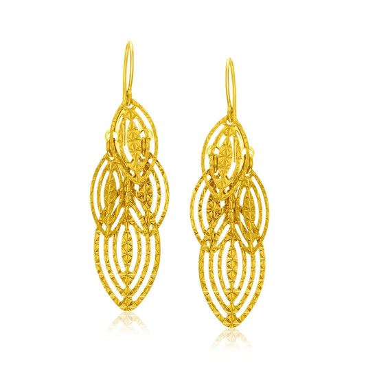 14k Yellow Gold Textured Cascading Cut Out Marquise Earrings RCJ