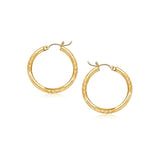 14k Yellow Gold Fancy Diamond Cut Slender Small Hoop Earrings (2x15mm) RCJ