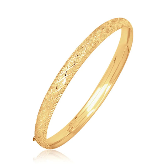 14k Yellow Gold Diamond Carved Bangle (6.00 mm) RCJ