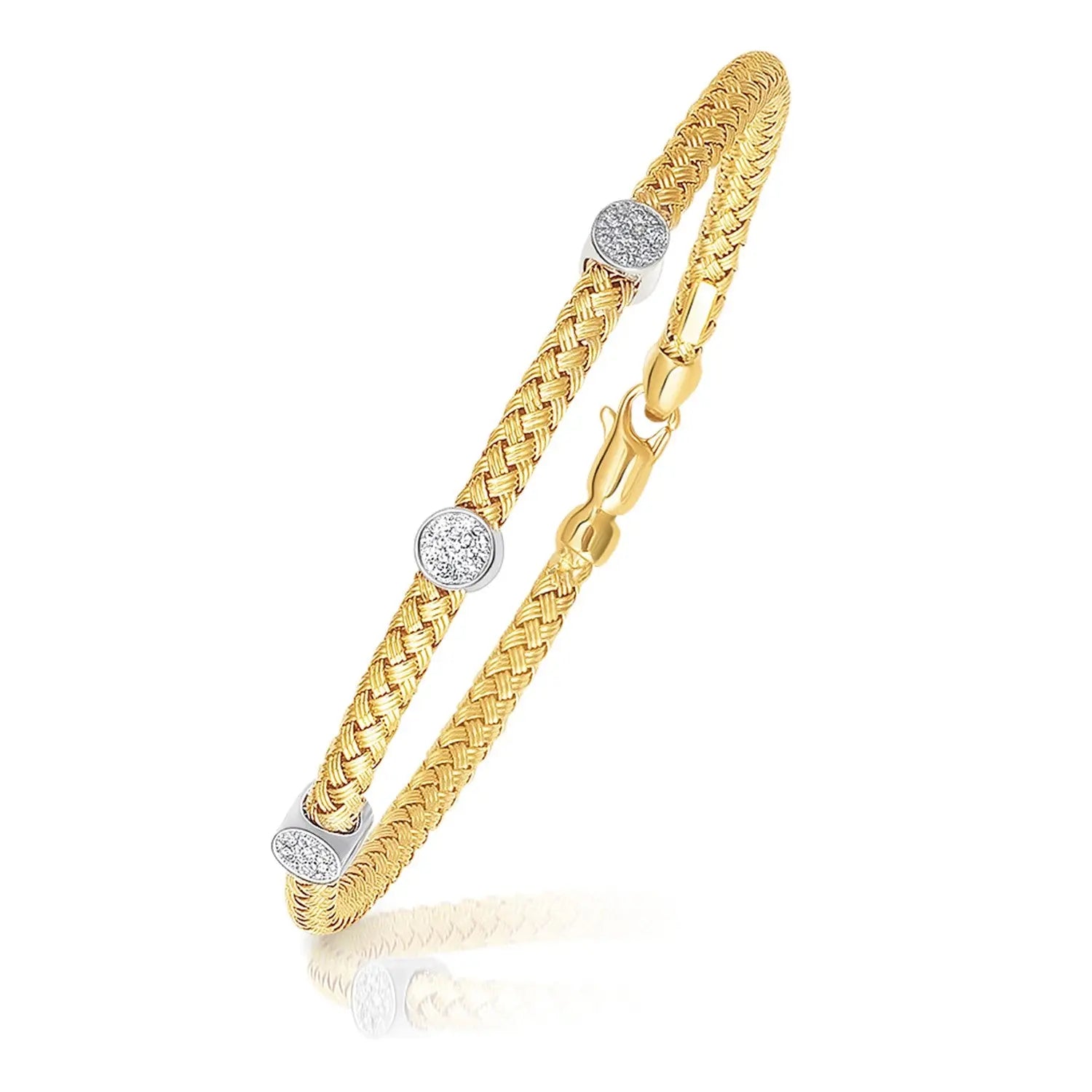 14k Two-Tone Gold Diamond Accent Station Basket Weave Bracelet (3.80 mm)Monde Trend